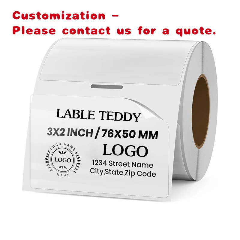 custom.2X3 Inch 76X50cm Transparent Self-Adhesive Rectangle Stickers Roll Waterproof Vinyl Thermal Labels