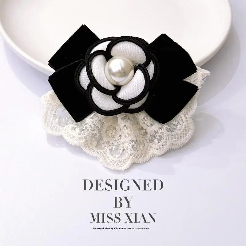 أنيقة الفرنسية الرجعية الدانتيل اللؤلؤ القوس زهرة الكاميليا دبوس الشعر عقال إكسسوارات الشعر للفتيات النساء