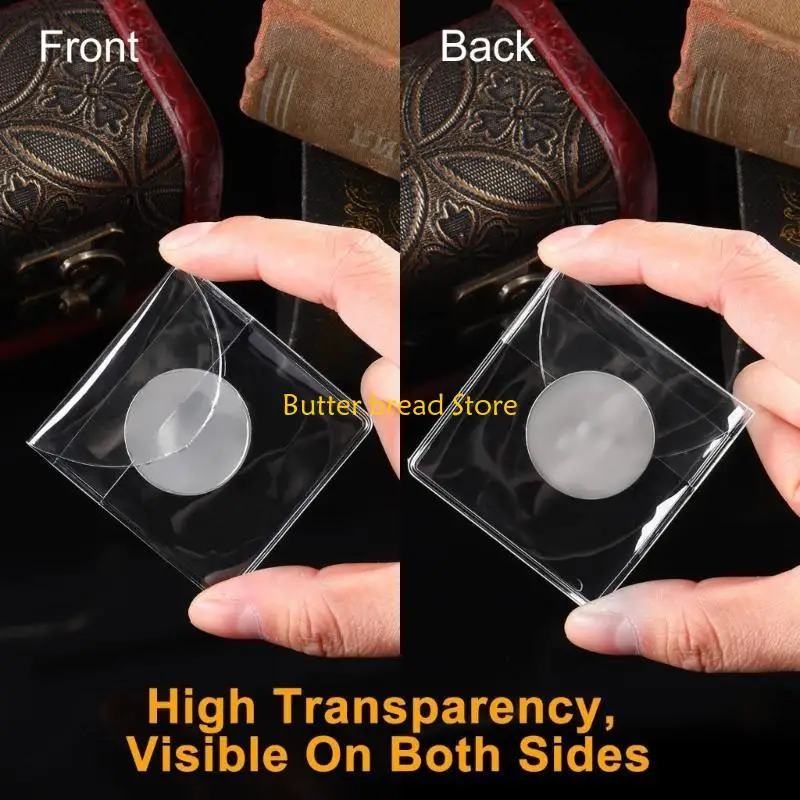 W89C 50Pcs Single Pocket Coin Sleeves Collector Individual Clear Sleeves Coin Holders