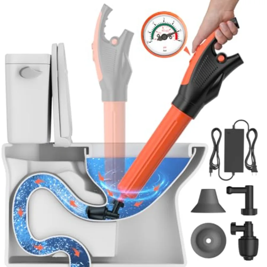 

Electric toilet plungerToilet Auger with Pressure Gauge Electric Drain Snake for Clogged Toilet High-Pressure Toilet Auger plun
