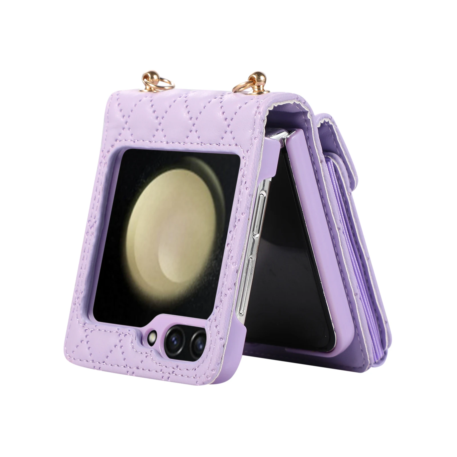 محفظة جلدية بفتحة متعددة البطاقات لهاتف سامسونج جالاكسي Z Flip 6 5 4 3 zFlip5 zFlip4 zFlip6 غطاء معدني طويل الحبل Funda #4