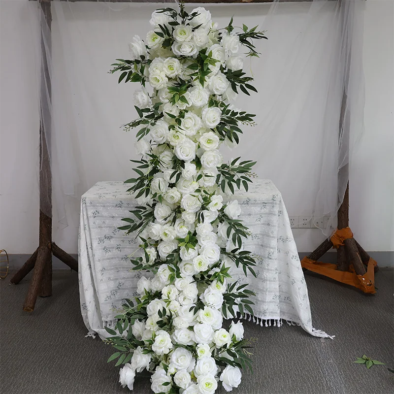 2m kunstbloemloper wit rood roos arrangement kunstbloem rij bruiloft decoratie eettafel decoratie bloemen