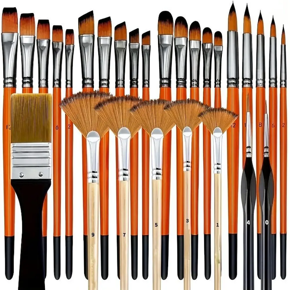 Deluxe Artist Paint Brush Kit Wooden Handle Nylon Bristle Supplies For Acrylic Oil Watercolor Painting Craft Work