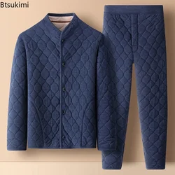Autumn Winter Men's Coral Fleece Pajama Sets Thickened Warm Home Couple Loungewear Middle-aged and Elderly Cotton-padded Setss