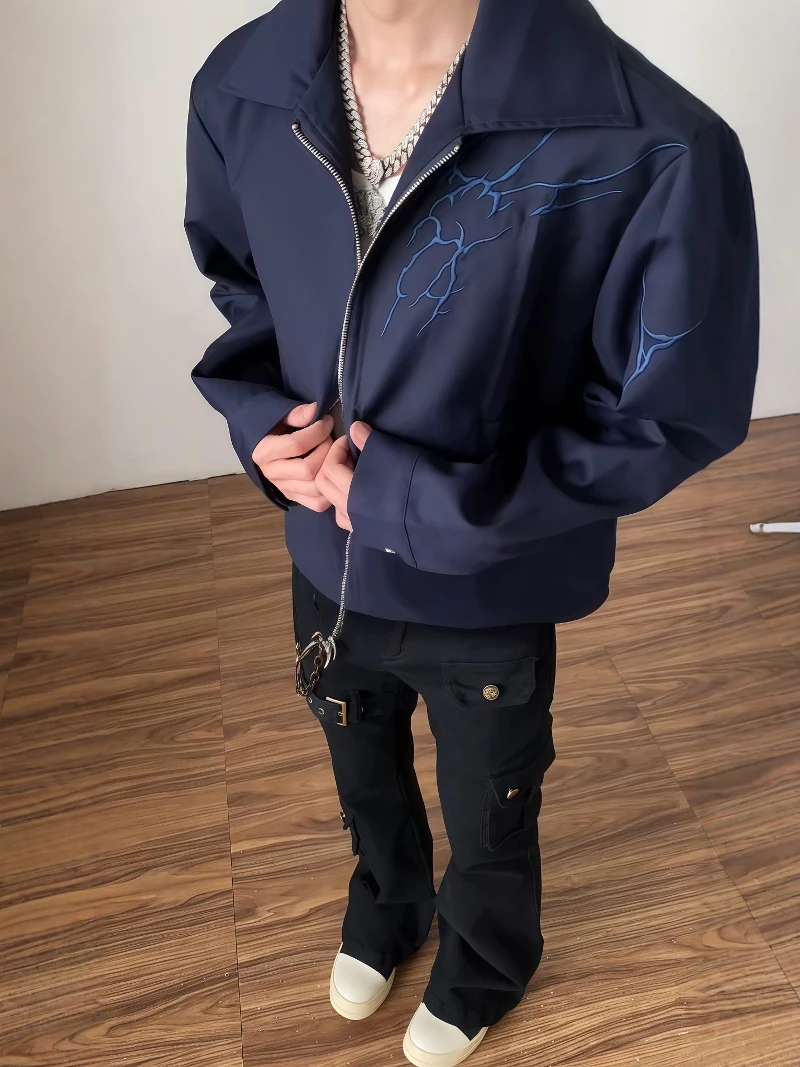 

Мужское бейсбольное пальто с рисунком молнии и вышивкой American Sle Flight Jaet, свободный крой, молодежный тренд, осенняя мода