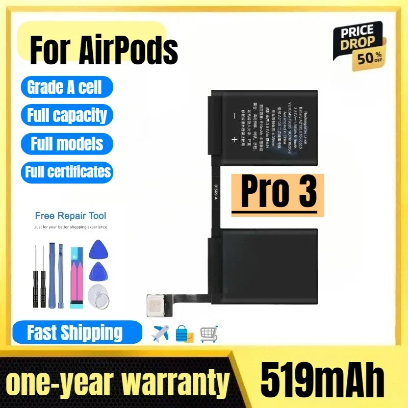 A2135  for AirPods Pro 3 in Earphone Charging Compartment Battery High Quality High Capacity  Replacement Bateria Grade A Cell