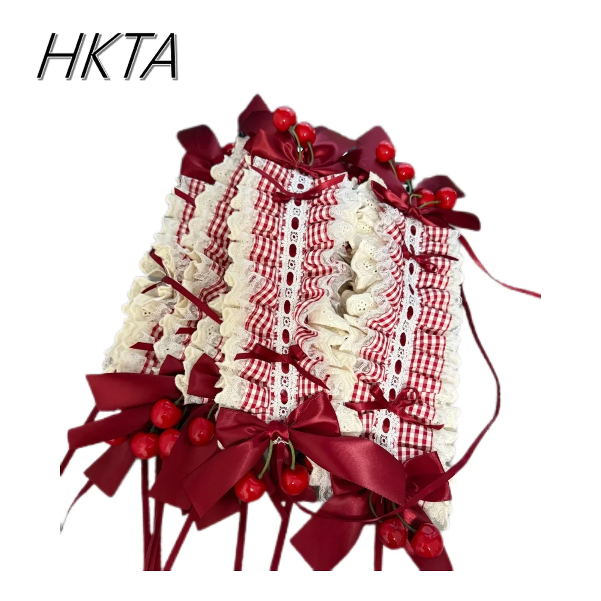 

Lolita Homemade Handmade Burgundy Plaid Headband Sweet Red Color Matching Lace Sweet Bow Cosplay Performance Hair Bands Women