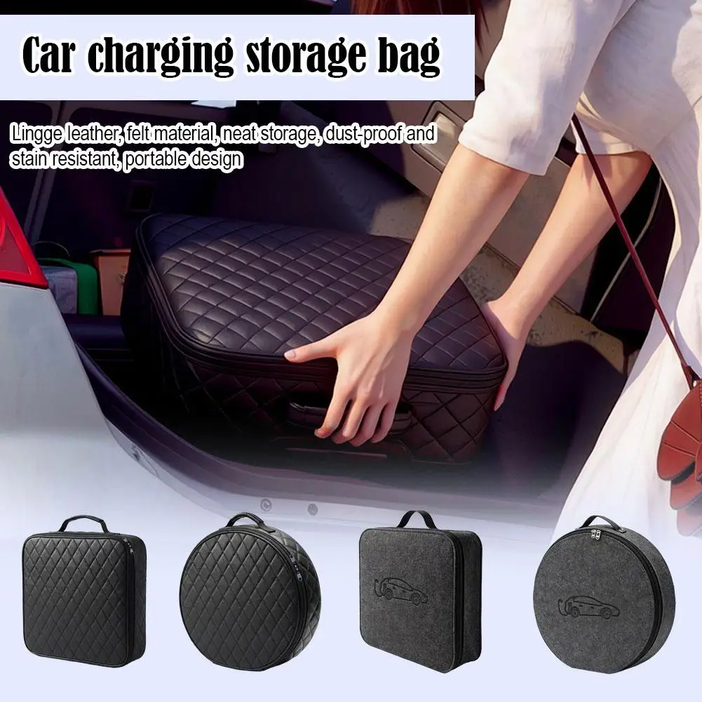 Multifunctional EV Charging Cable Storage Bag Portable Leather Organizer Bag Universal Waterproof Carry Pouch For Electric Vehic