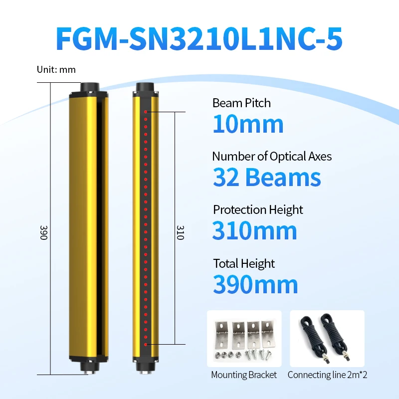 

FGM-SN3210L1NC-5 Stamping Machine Infrared Optoelectronic Finger Arm Protection Sensor Safety Light Curtain Sensor