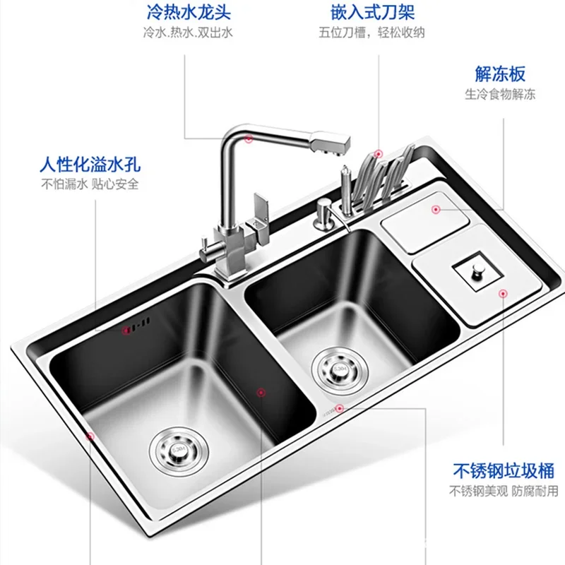 220mm depth Stainless Steel Thickness Kitchen Sink Double Bowl Above Counter Sinks kitchen sinks stainless steel undermount