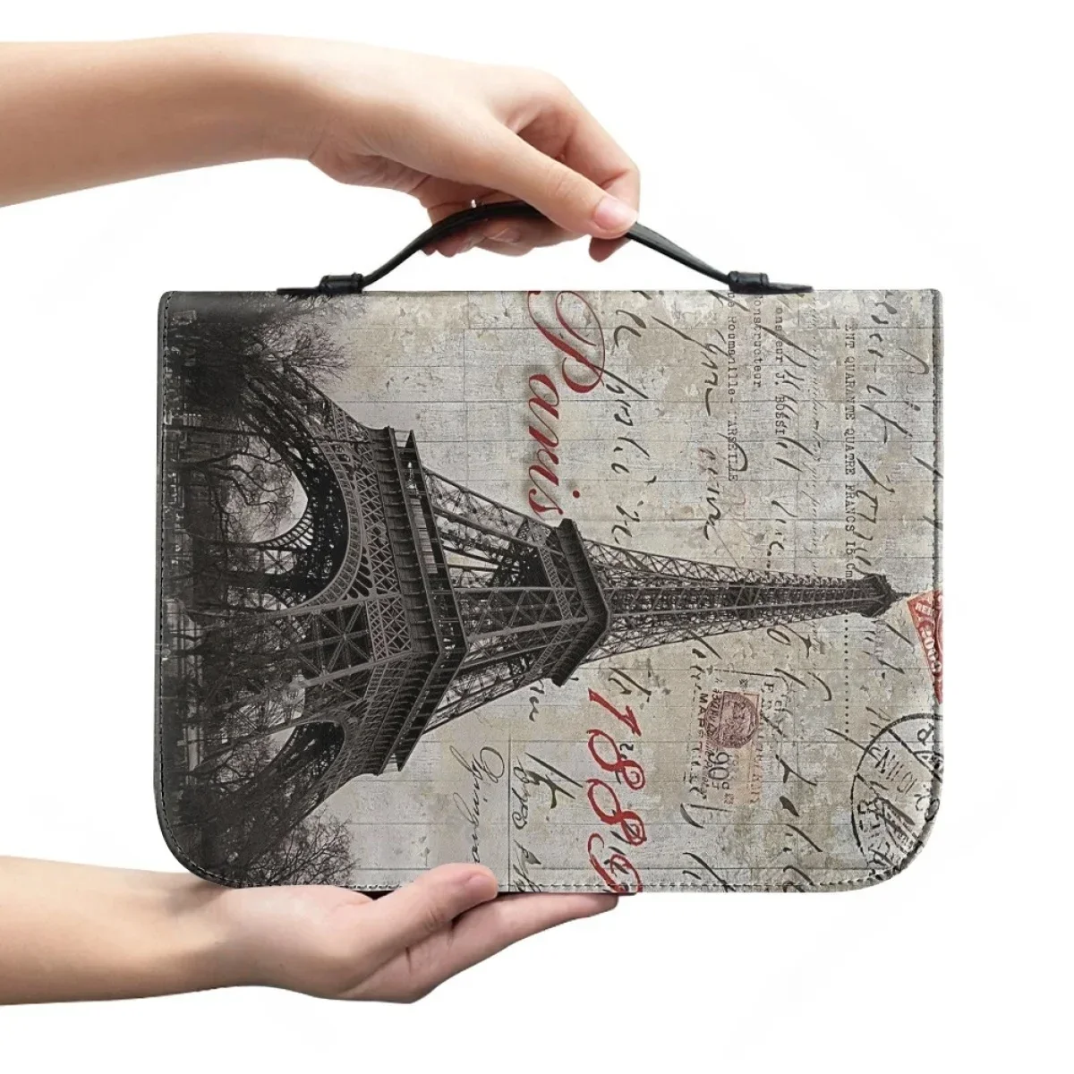 

Женский чехол для Библии, модный новый дизайн с принтом Эйфелевой башни, кожаная сумка-клатч на молнии с ручкой, коробка для хранения Священного Писания