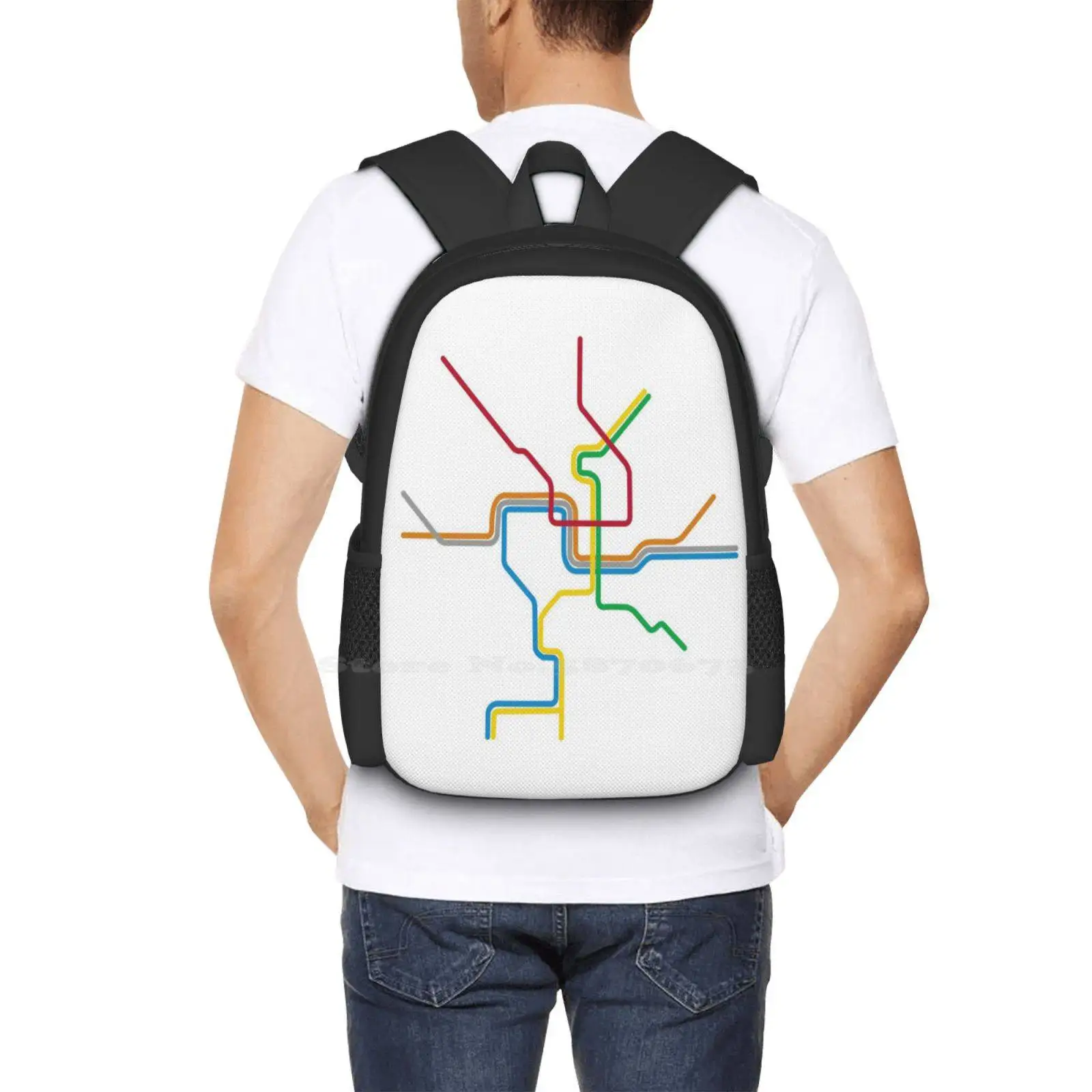 Mochila de grande capacidade para escola, bolsa de faculdade, Keystone, linha vermelha, linha amarela, verde, vermelho, mapa, laptop, novo