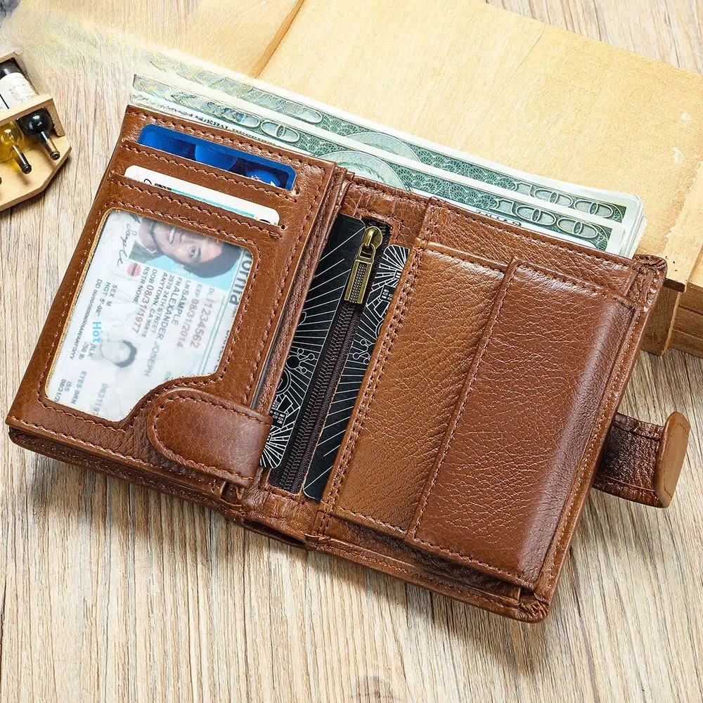 2024 new men's leather short wallet multi-functional all-in-one real cowhide money clip