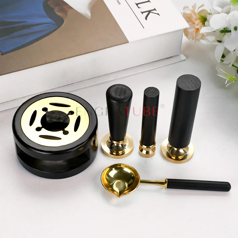 3pcs/set Wax Seal Stamp Set Black Wax Spoon Lacquer Stove Pot Wood Handle Furnace Decorative Craft