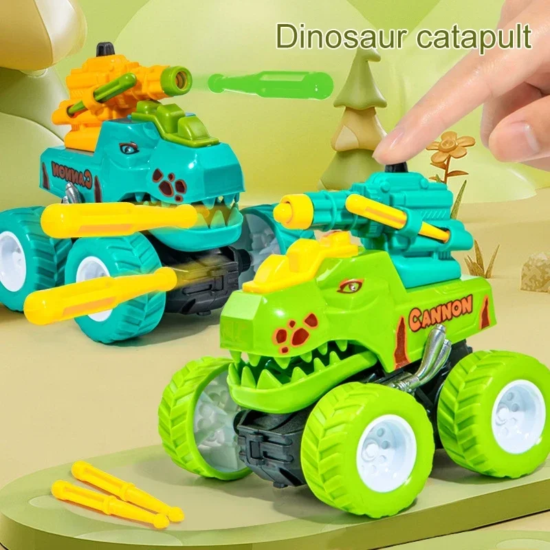 Baby Car Toys Inertia Collision Deformation Four Wheel Drive Dinosaur Vehicle Able To Shoot Pull Back Cars Children Toy Gifts