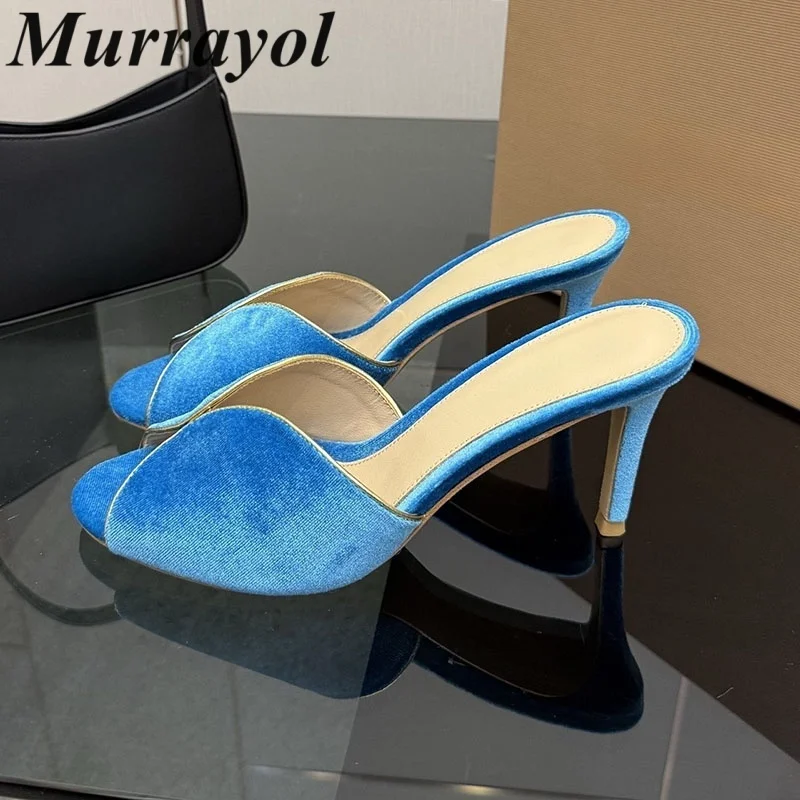 

Thin High Heels Slippers Women Solid Color Corduroy Sexy Sandalias Mujer Peep Toe Slippers Stiletto Summer Party Dress Shoes