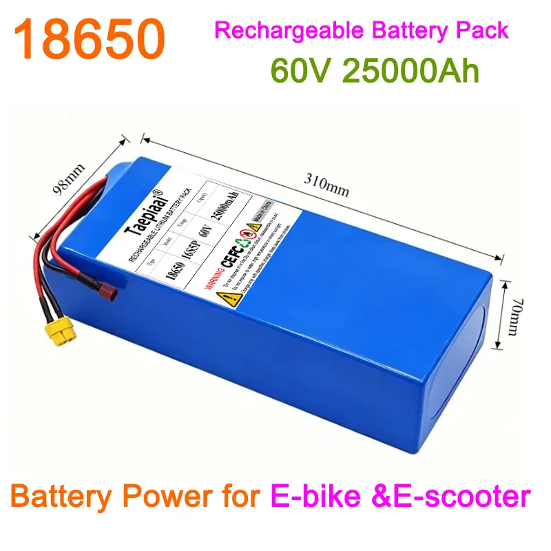 16S5P 60V 25AH High Power Lithium Battery Pack  25000mAh 18650 Built-in BMS for vehicles 1000W 1200W 1500W 2000W