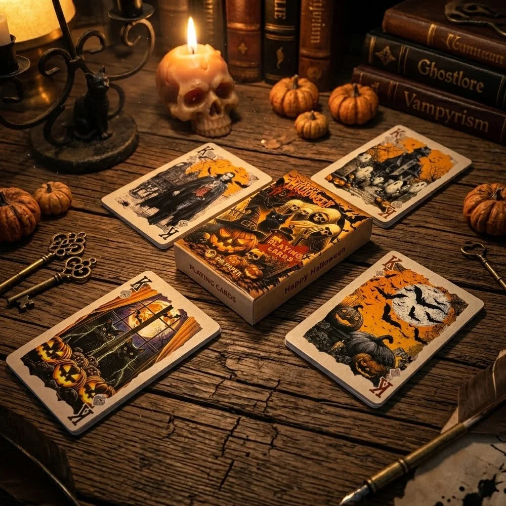 55pcs Vintage Halloween Playing Cards Deck Spooky Pumpkin Skeleton Poker Cards Dark Gothic Board Game Family Party Prop Gift