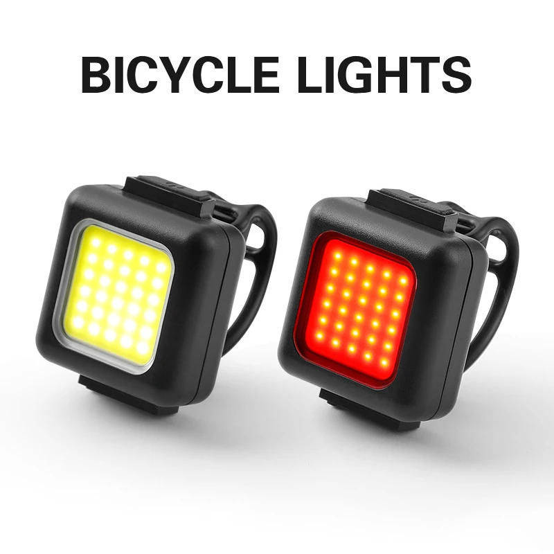 Bicycle Front Rear Mini LED Light Set USB Rechargeable Cycling Headlight Taillight Light COB Lamp Bead Waterproof Bike Lamp