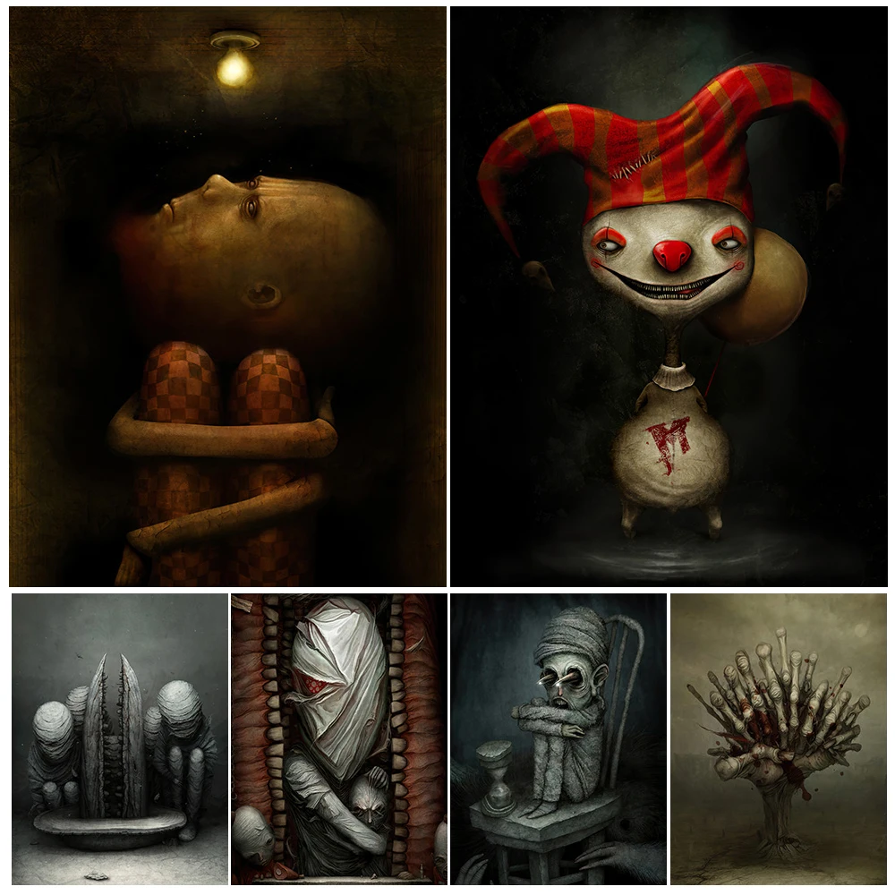 

Creepy Weirdo Abstract Wall Art Canvas Painting Butcher Shop And Track-walker Horror Gothic Art Poster And Print Home Decoration