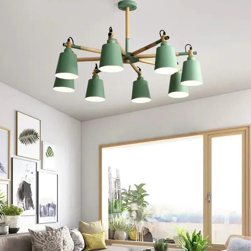 

Nordic Macaron chandelier colorful wood ceiling light simple modern living room bedroom room decorative lamp official-website