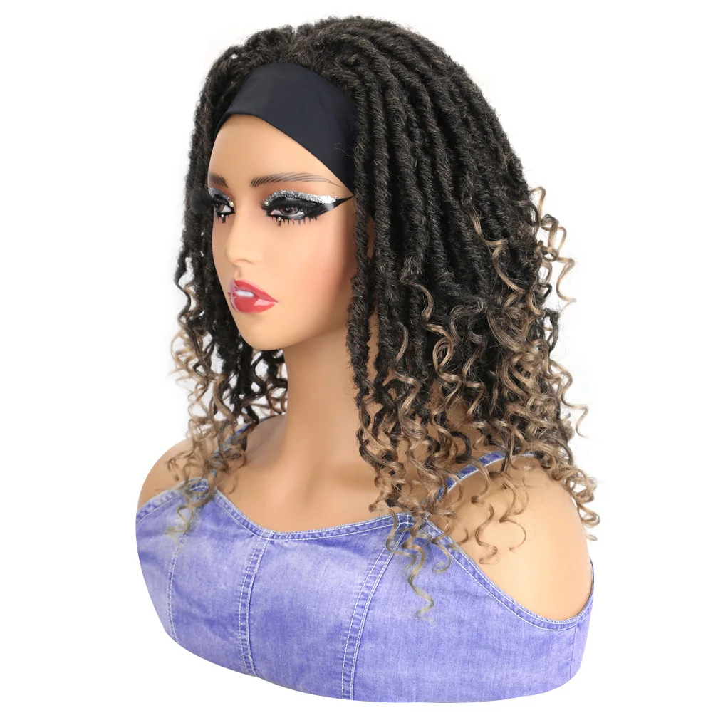 Parrucche corte Dreadlock per donne nere Faux Locs Parrucca con fascia Parrucche intrecciate Parrucca per capelli ricci Ombre Zenzero Parrucche intrecciate Locs sintetici