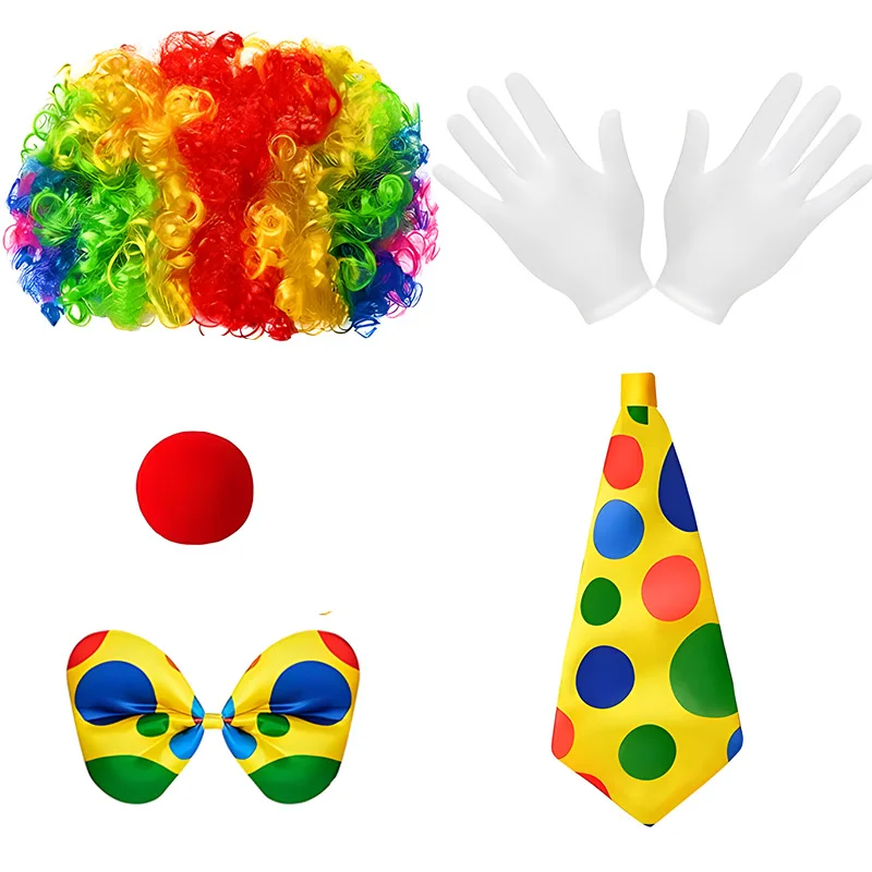 Clown costume set includes clown rainbow wig clown hat clown nose bow white glove  clown accessories