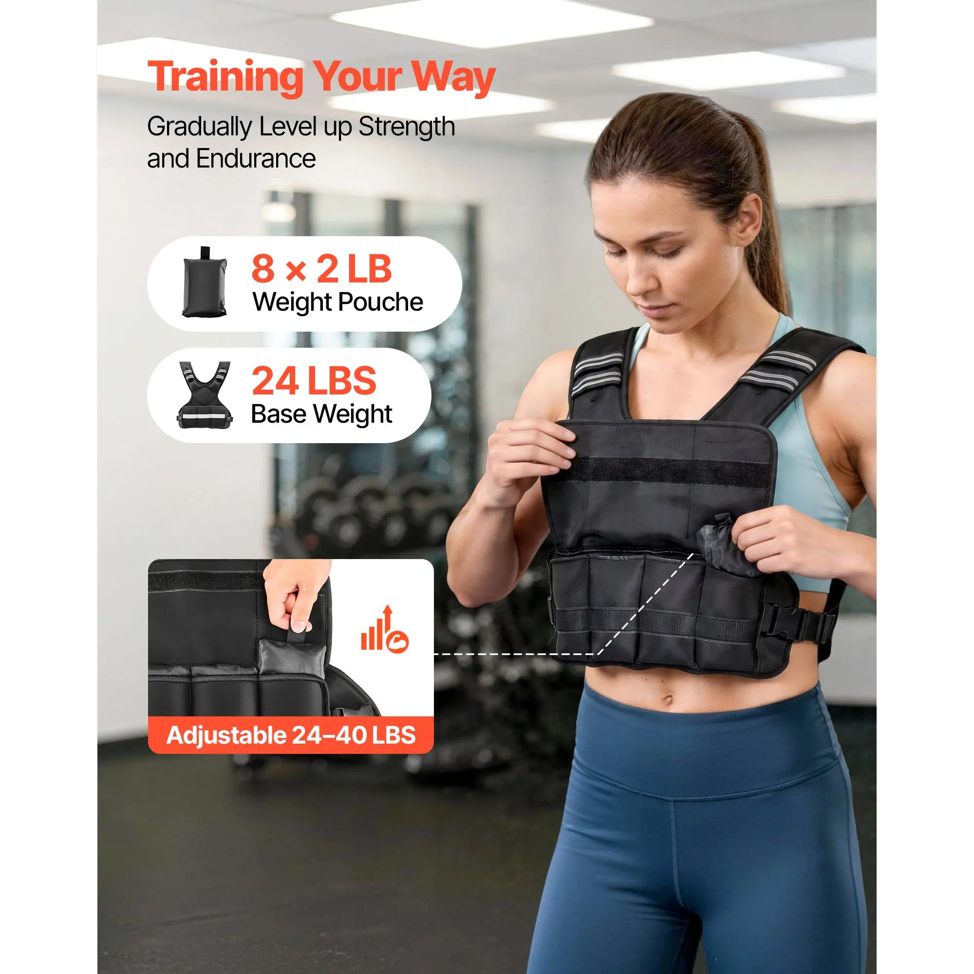 24-40 Lbs Adjustable X Shape Body Weight Vest Set Comfortable 8 Weight Packs Reflective Stripe for Men for 10kg 30kg Training