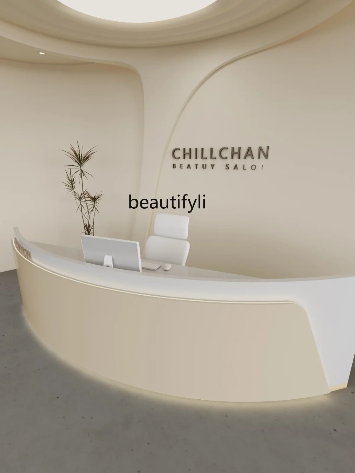 Wabi Sabi light luxury semi-circular bar checkout page beauty salon super arc consultation table