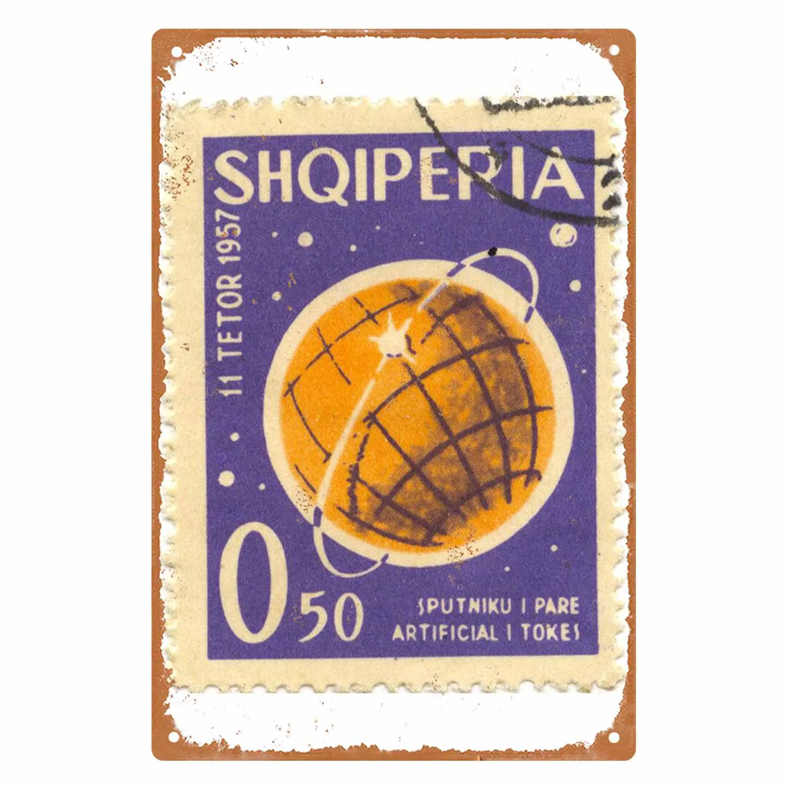 2D FLAT 1pc Vintage Albania 1957 Sputnik First Artificial Earth Satellite Postage Stamp for Collection And Philately