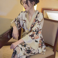 Silk Satin Women Pajama Set Floral Long Sleeve Top&Full-Length Pants Wrap V Neck Lace-Up Sleepwear Nightwear Homwear 3