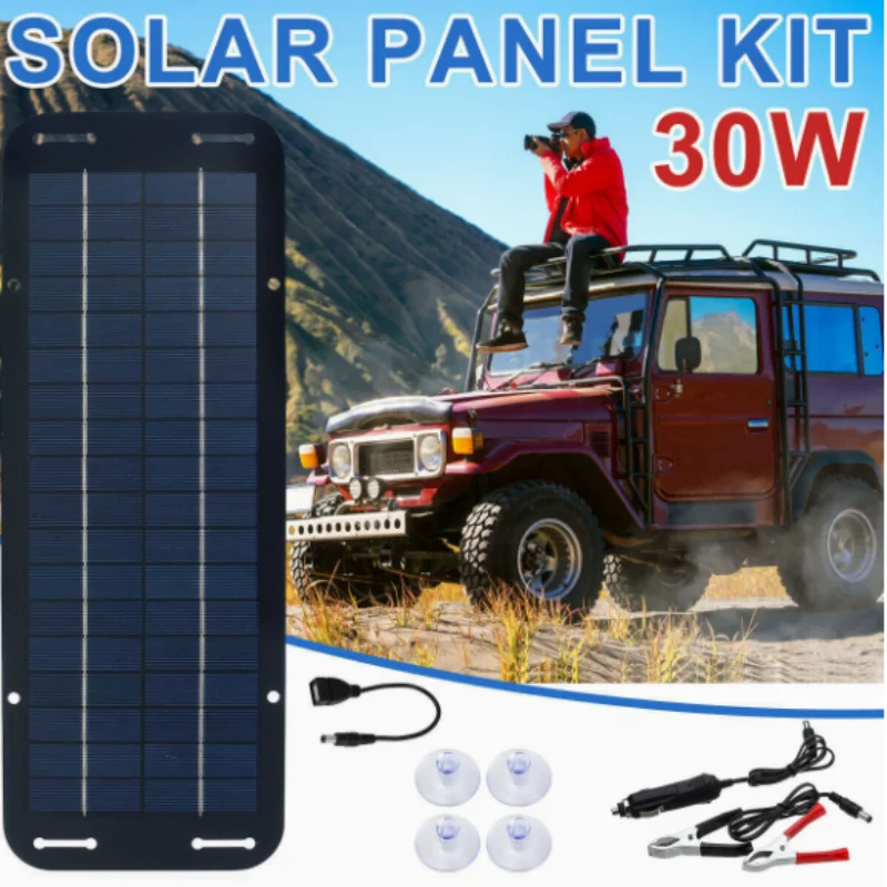 IP65 Water Resistant Portable Solar Panel Trickle Charger High Efficient 12V Solar Power Supply Kit Automobile Storage Battery M