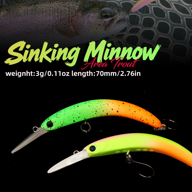

Набор из 3 тонущих воблеров-минноу 70 мм для ловли форели и окуня, прочные искусственные приманки для пресноводной рыбалки