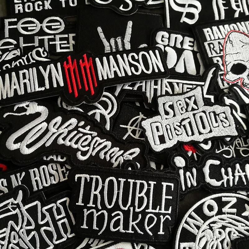 50pcs/lot Rock Band Music Patches Iron on for Clothing Punk Badges Appliques Stripes Jacket Jeans DIY Embroidery Stickers