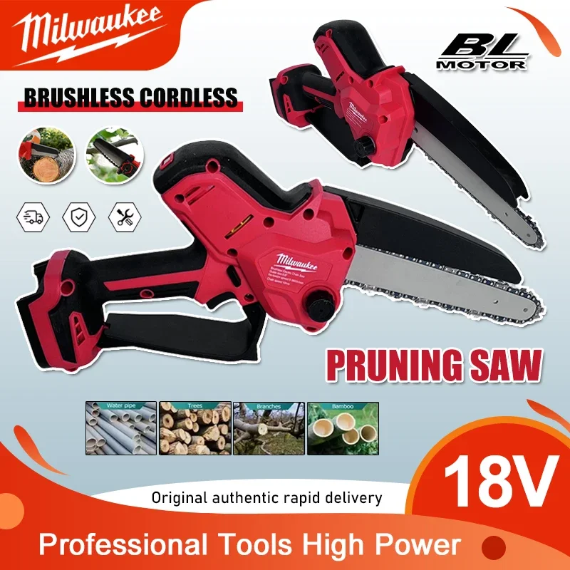 Milwaukee Hochleistungs-Kettensäge, 8 Zoll, automatischer Öler, bürstenlose elektrische Kettensäge, Beschneiden, Holzschneiden, Elektrowerkzeuge für 18 V-Batterie