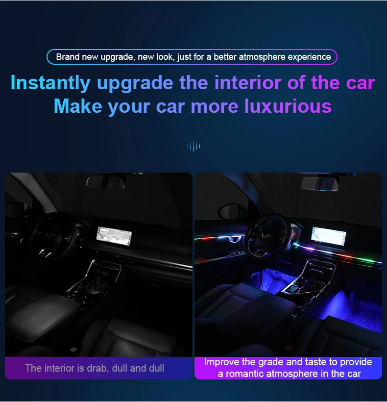 18 in 1 64 Farben RGB Symphony Auto Umgebungslicht Innenraum Acrylführung LED-Streifen Licht Dekoration Atmosphärenlampe durch APP-Steuerung – Detail 2
