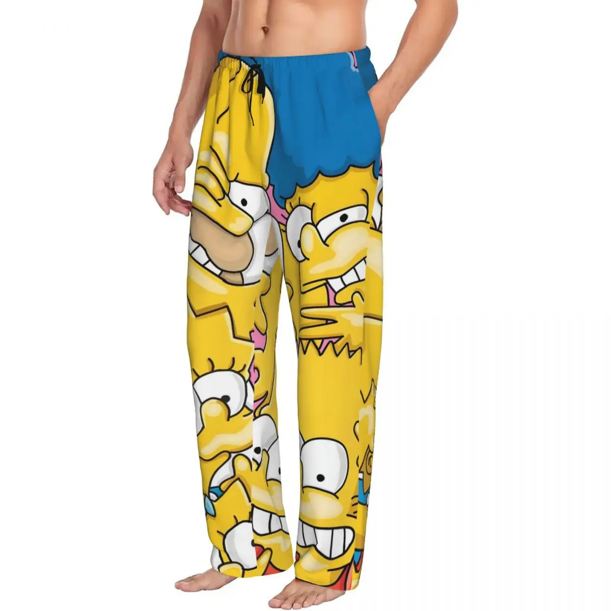 Calças de pijama Simpsons masculinas personalizadas estampadas com desenhos animados de comédia Calças de dormir para dormir com bolsos