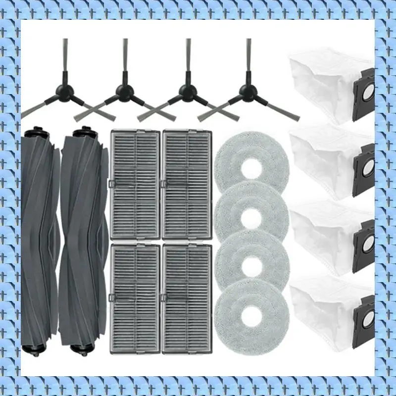 

Запасные части для пылесоса Dreame Mova E30 Ultra: основная щетка, боковая щетка, HEPA-фильтр, салфетка для влажной уборки, мешок для сбора пыли, аксессуары.