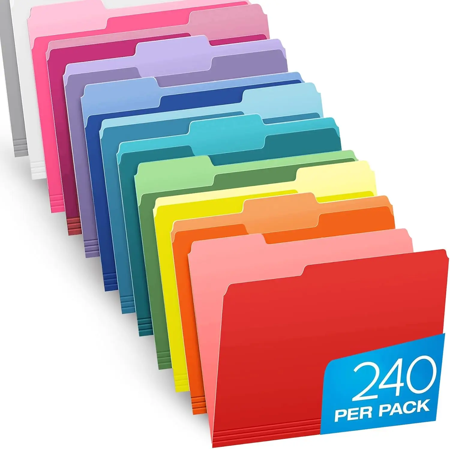 

240 Pack Assorted Color File Folders Letter Size with 1/3-cut Tabs for Document Organization