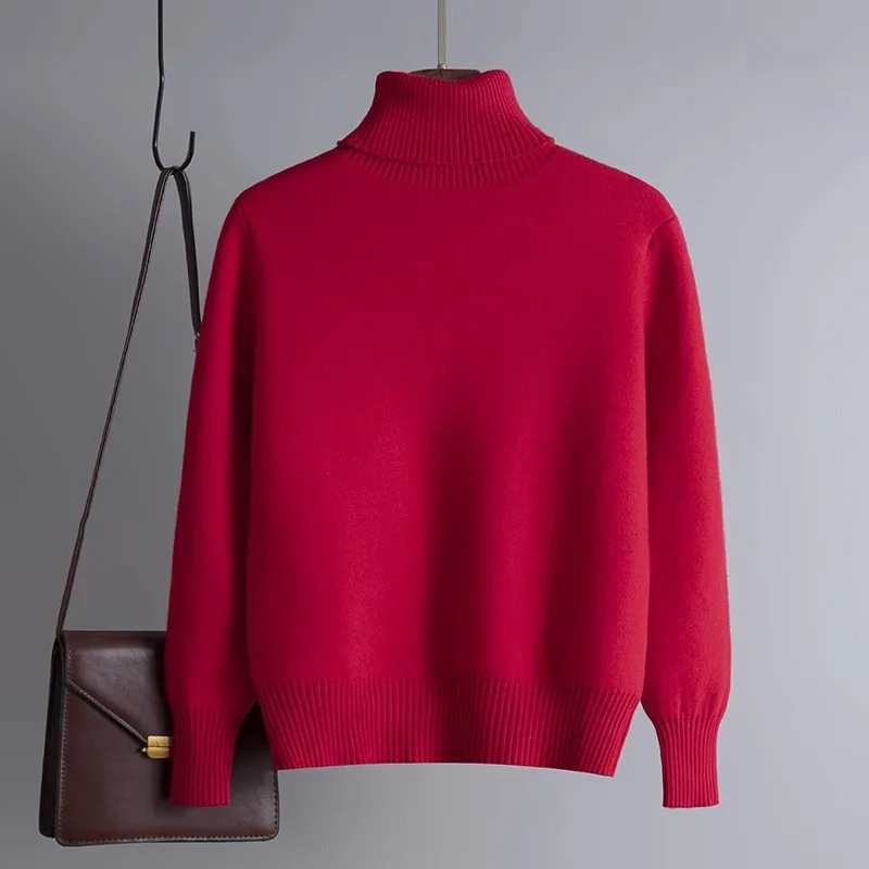 Winter Warm Slim Turtleneck Sweater Tops New Thicken Casual Fleece Lined Knitted Pullover Women Soft Big Stretch Knitwear Sueter