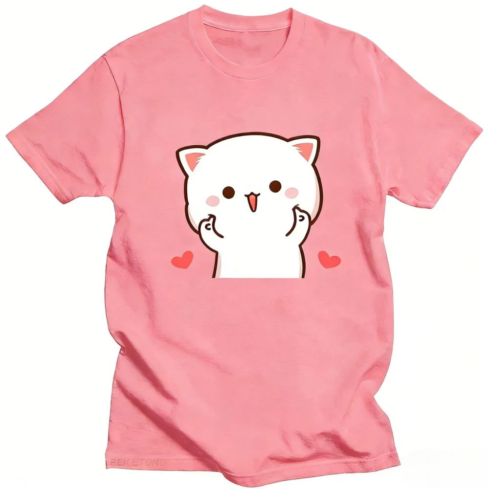 Funny Cute Peach and Goma Mochi Cat Women T-shirt Cartoon Print Women\'s Kawaii Clothes Harajuku Y2K Girls Casual Daily Life Tops