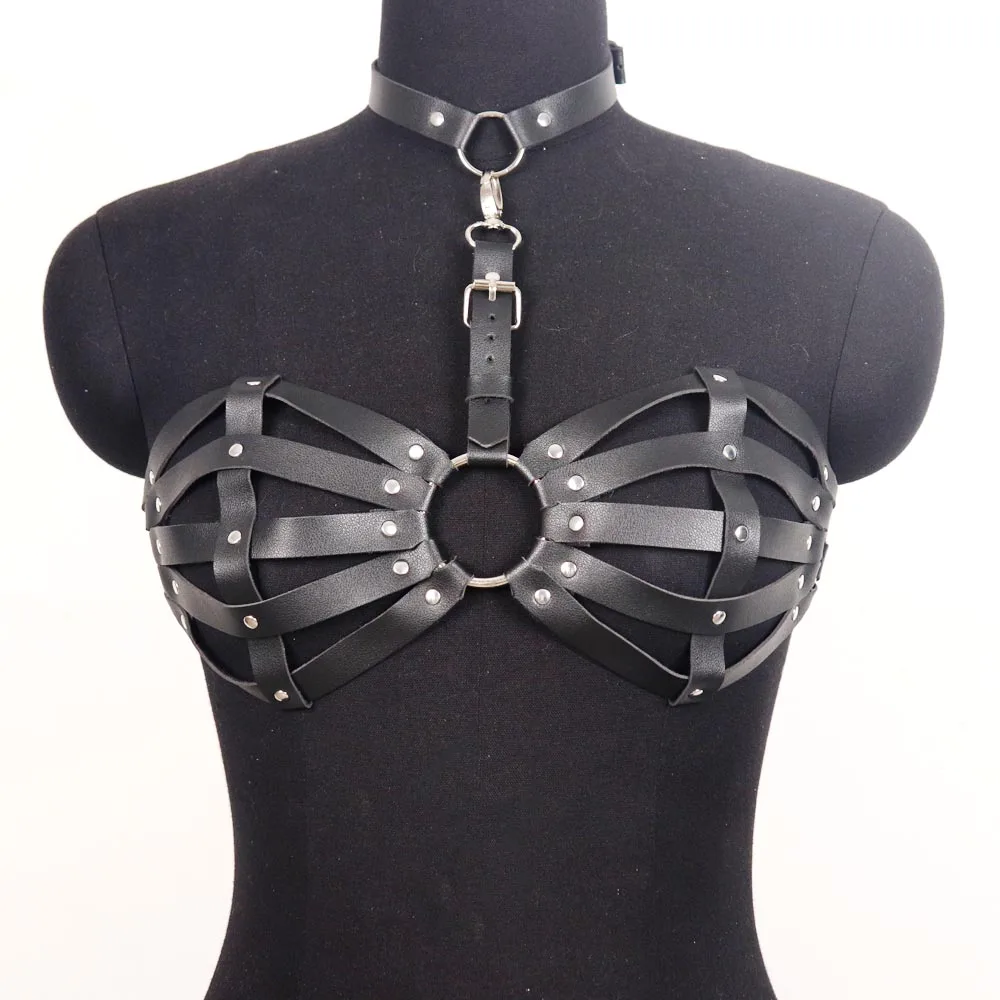 Sexy Fashion Harness Belt Pu Leather Lingerie Chest Harness Gothic Lingerie Punk Fetish Wear Women Festival Rave Outfit