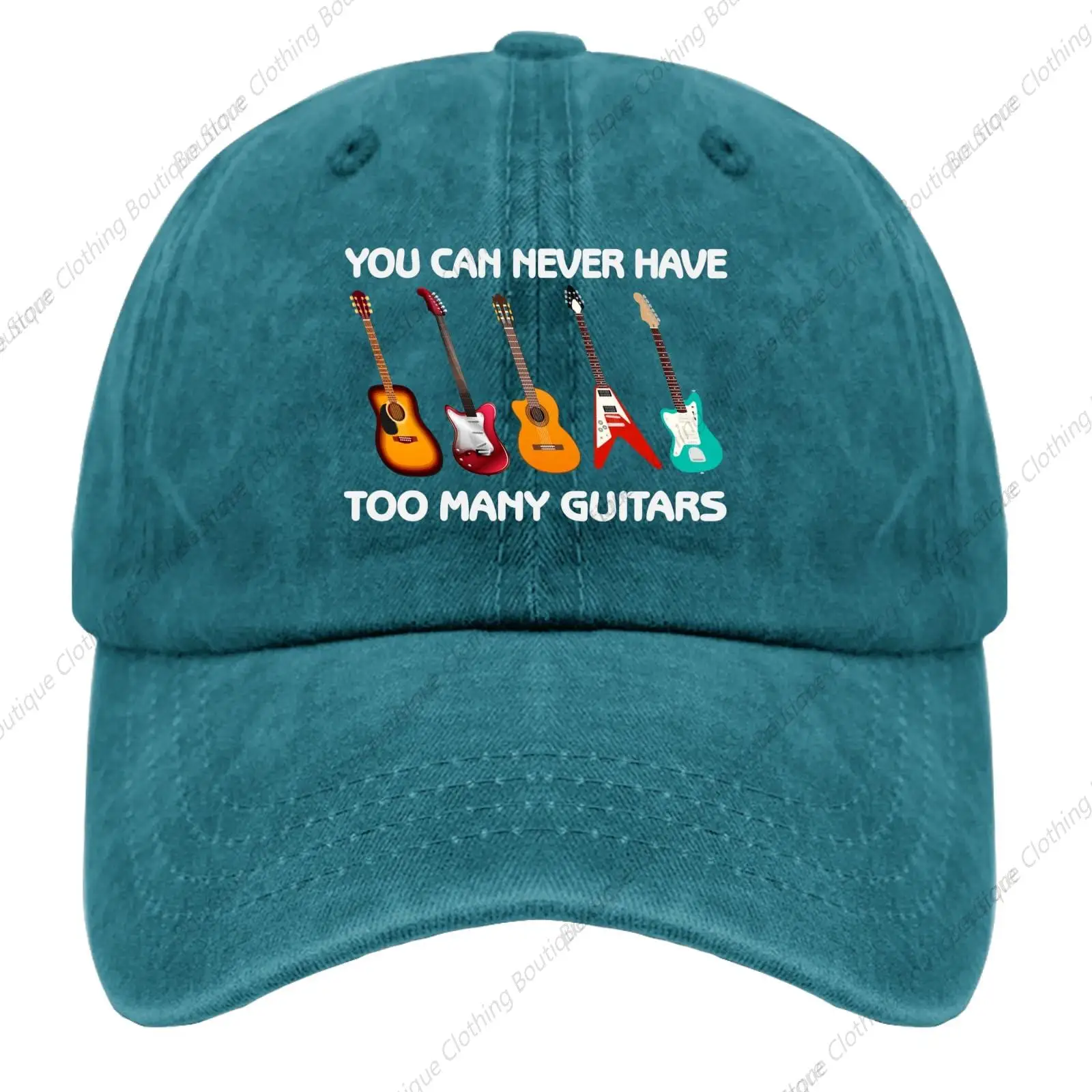 

You Can Never Have Too Many Guitars Hats for Mens Baseball Caps Fashion Washed Ball Cap Fitted Cyan Blue