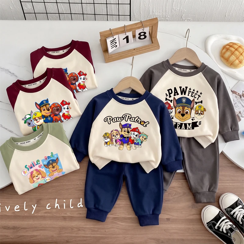 Boys Fashion Cartoon Print Sweatshirt Two-piece Set Kids Spring Autumn O Neck Hoodies and Trousers 2pcs Set Kids Sport Clothes