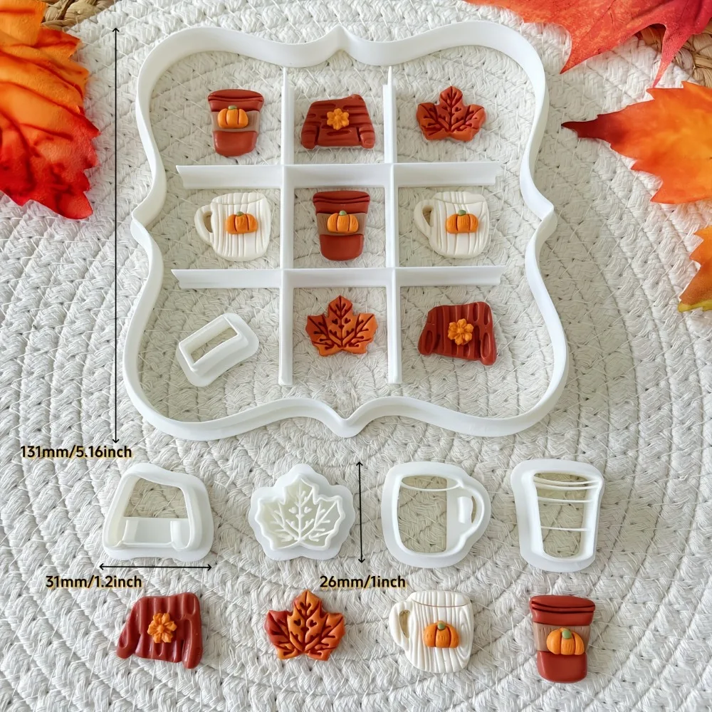 7Pcs Autumn Tic-Tac-Toe Cookie Cutter Set Fall Mini Cookie Mold with Sweater Cup Maple Leaf for Baking Parties & Kids Activities - view 3