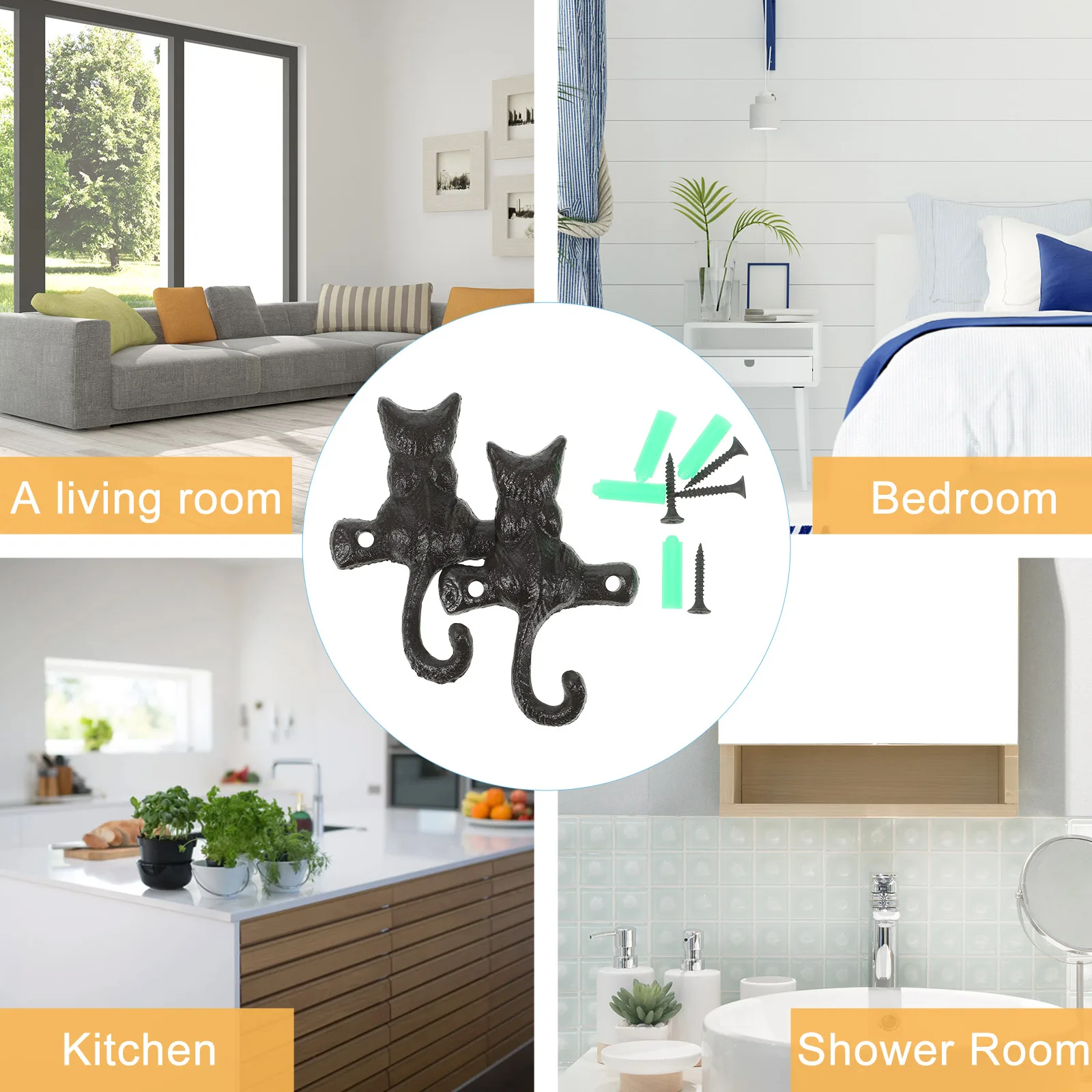 

2pcs Retro Cat Hooks Iron Wall Mount Bathroom Kitchen Smooth Key Holder Home Decor Storage Solution
