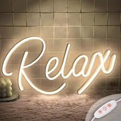 Relax Neon Sign LED Neon Sign Light for Wall Decor Letters USB Powered Dimmable Night Light for Bedroom Birthday Party Gift
