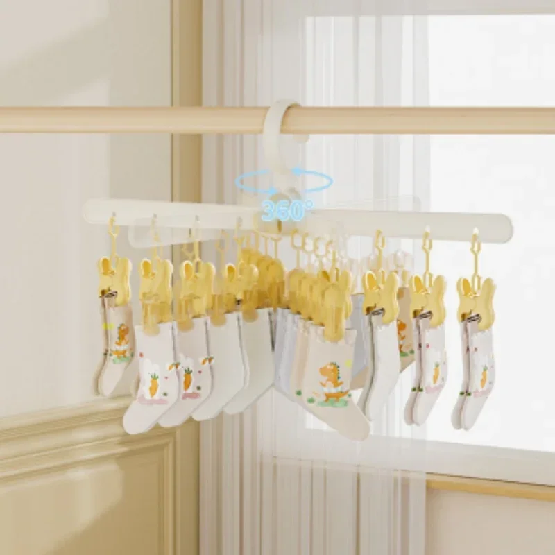 Multi-clip Sock Drying Hanger Multi-functional 360 Rotation Dryer Rack Space Saving for Drying Underwear Towel Sock Baby Clothes