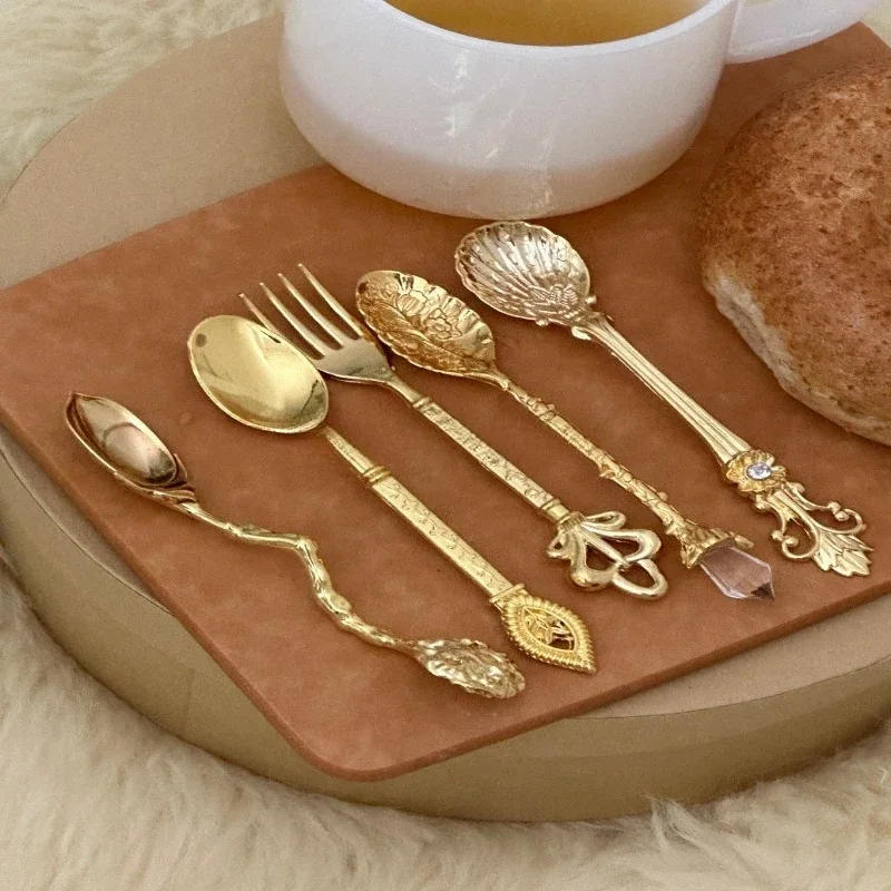 

ins retro coffee spoon fruit cake fork dessert cake spoon western light luxury tableware