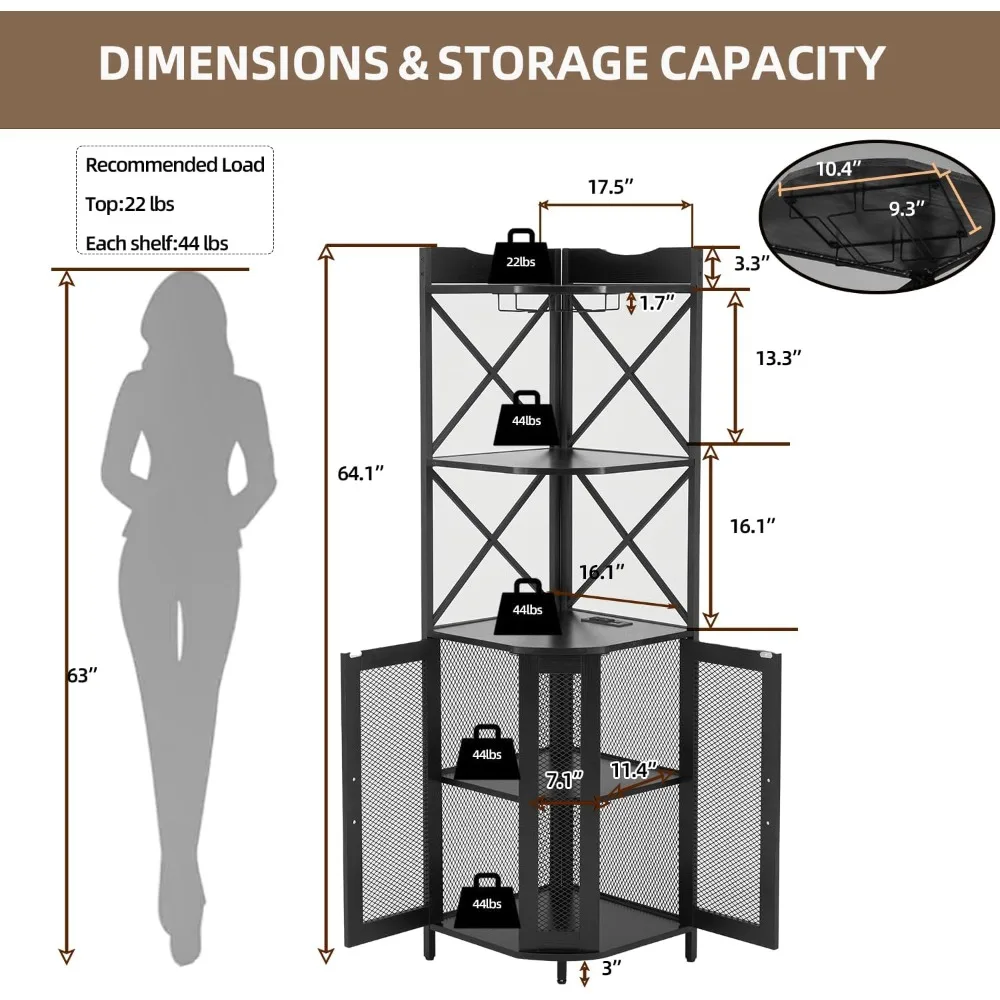 خزانة بار النبيذ من 5 طبقات مع إضاءة LED وحامل زجاجي، وحدة تخزين بار منزلية على الطراز الصناعي #2